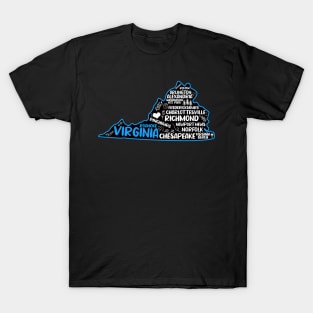 Roanoke Virginia cute map Virginia Beach, Chesapeake, Norfolk, Richmond, Newport News, Alexandria, Hampton, Roanoke, Suffolk, Reston T-Shirt